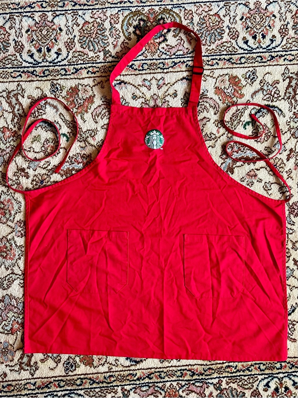 Starbucks Rare Seasonal Apron Red with Green & White Siren Logo Holiday Colors